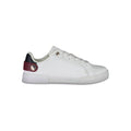 Sneakers en polyuréthane blanches Tommy Hilfiger pour femmes, vue de côté, avec design moderne et semelle blanche.