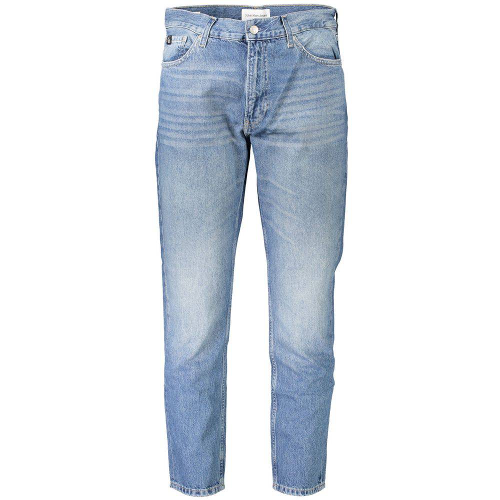 Jeans homme en coton Calvin Klein Blu avec coupe droite et poches avant, vue de face.