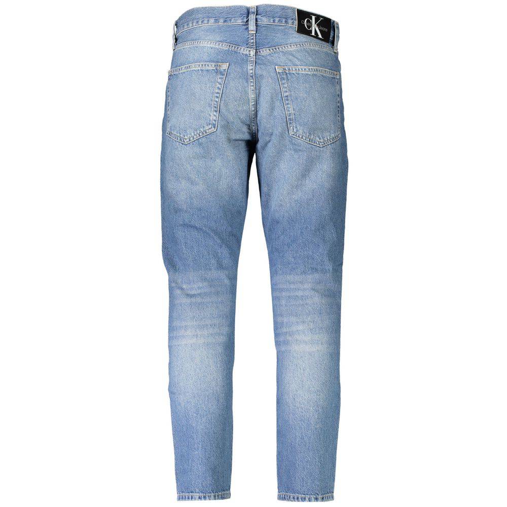 Jeans pour homme Calvin Klein Blu en coton, coupe classique, avec poches avant et arrière.