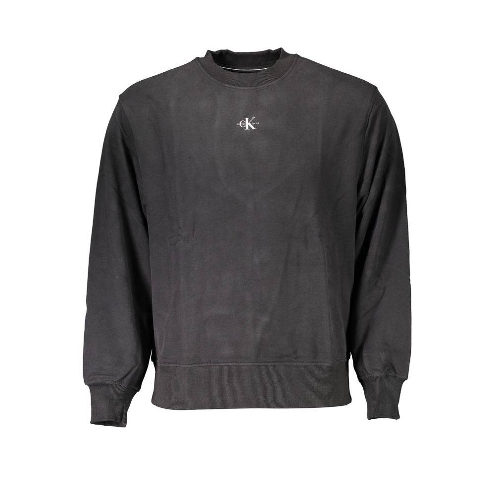 Sweatshirt noir en coton pour homme de la marque Calvin Klein, coupe classique, avec logo discret sur la poitrine.