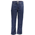 Jeans pour femmes Tommy Hilfiger en coton bleu, coupe classique avec détails de couture visibles.