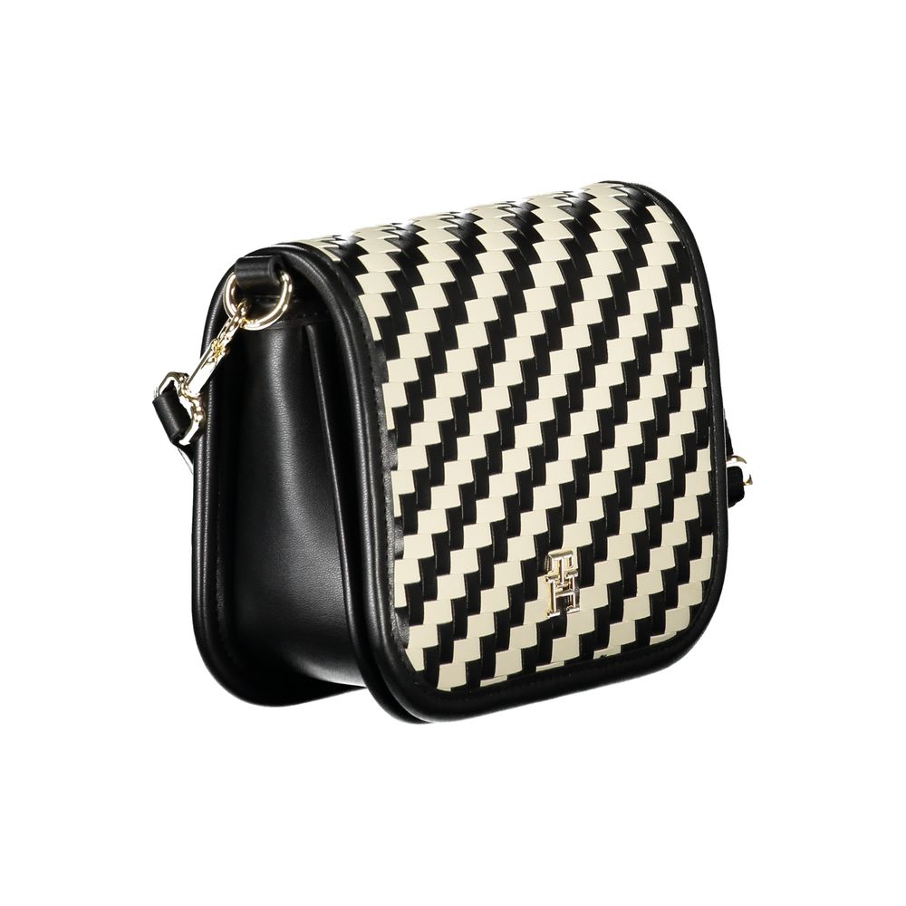 Sac à main pour femmes Tommy Hilfiger en polyuréthane noir, élégant et pratique, avec détails de marque.