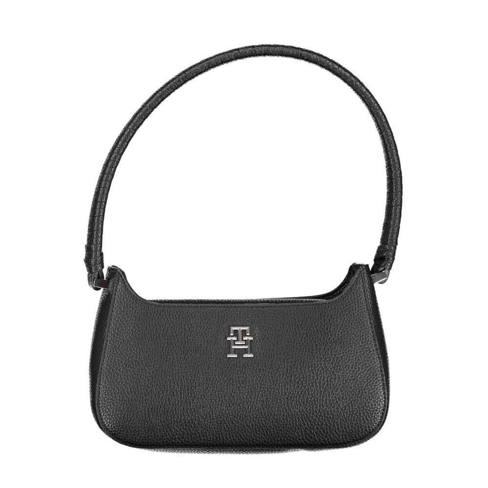 Sac à main femme Tommy Hilfiger en polyuréthane noir, avec poignées et détails élégants.
