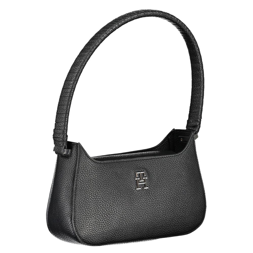 Sac à main femme Tommy Hilfiger en polyuréthane noir, élégant et tendance, avec détails de la marque visible.