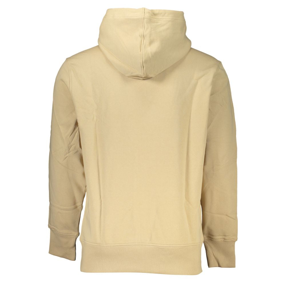Pull homme beige en coton de Calvin Klein, coupe classique avec col rond et manches longues, vue de face.
