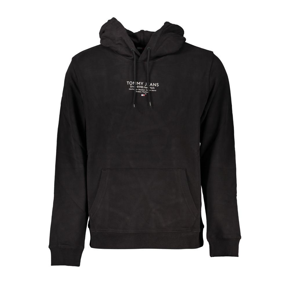 Sweat-shirt noir en coton pour homme de la marque Tommy Hilfiger, coupe classique et logo visible sur la poitrine.