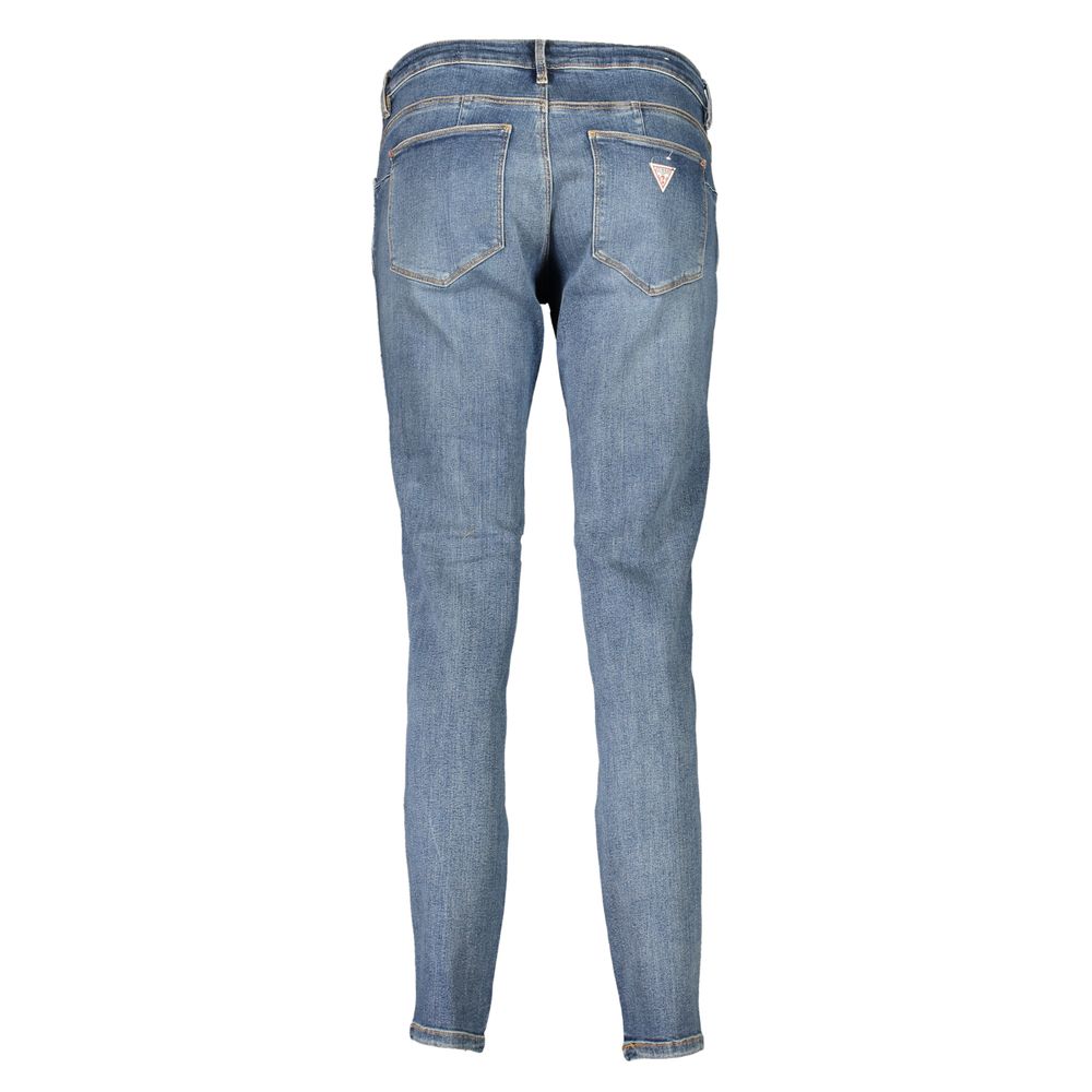 Jean skinny bleu en coton pour femmes de la marque Guess Jeans, coupe ajustée et tendance.