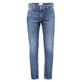 Jean homme en coton bleu de la marque Calvin Klein, coupe classique avec détails de couture visibles.