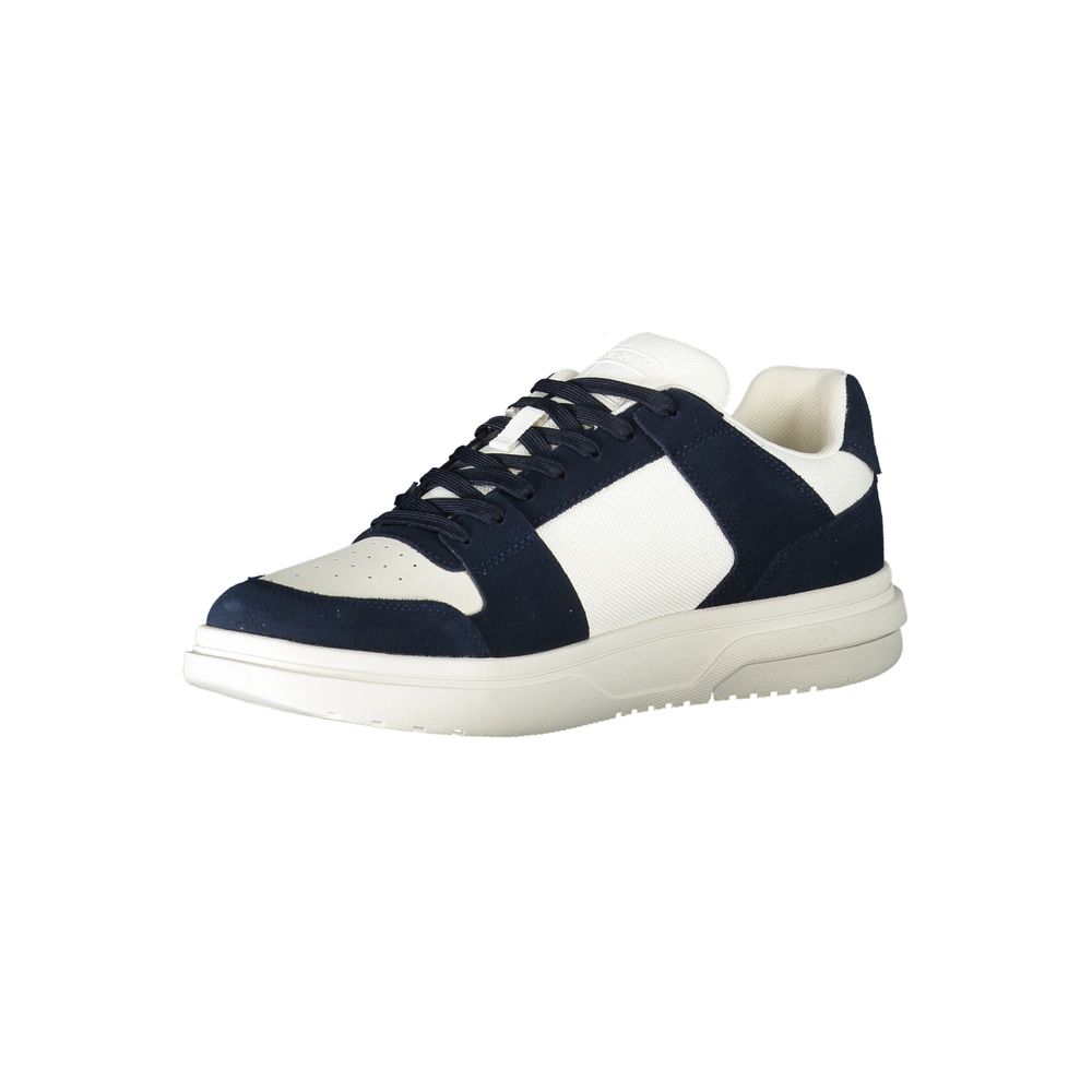 Chaussures sneakers en polyuréthane bleues pour hommes de Tommy Hilfiger, vue de profil.