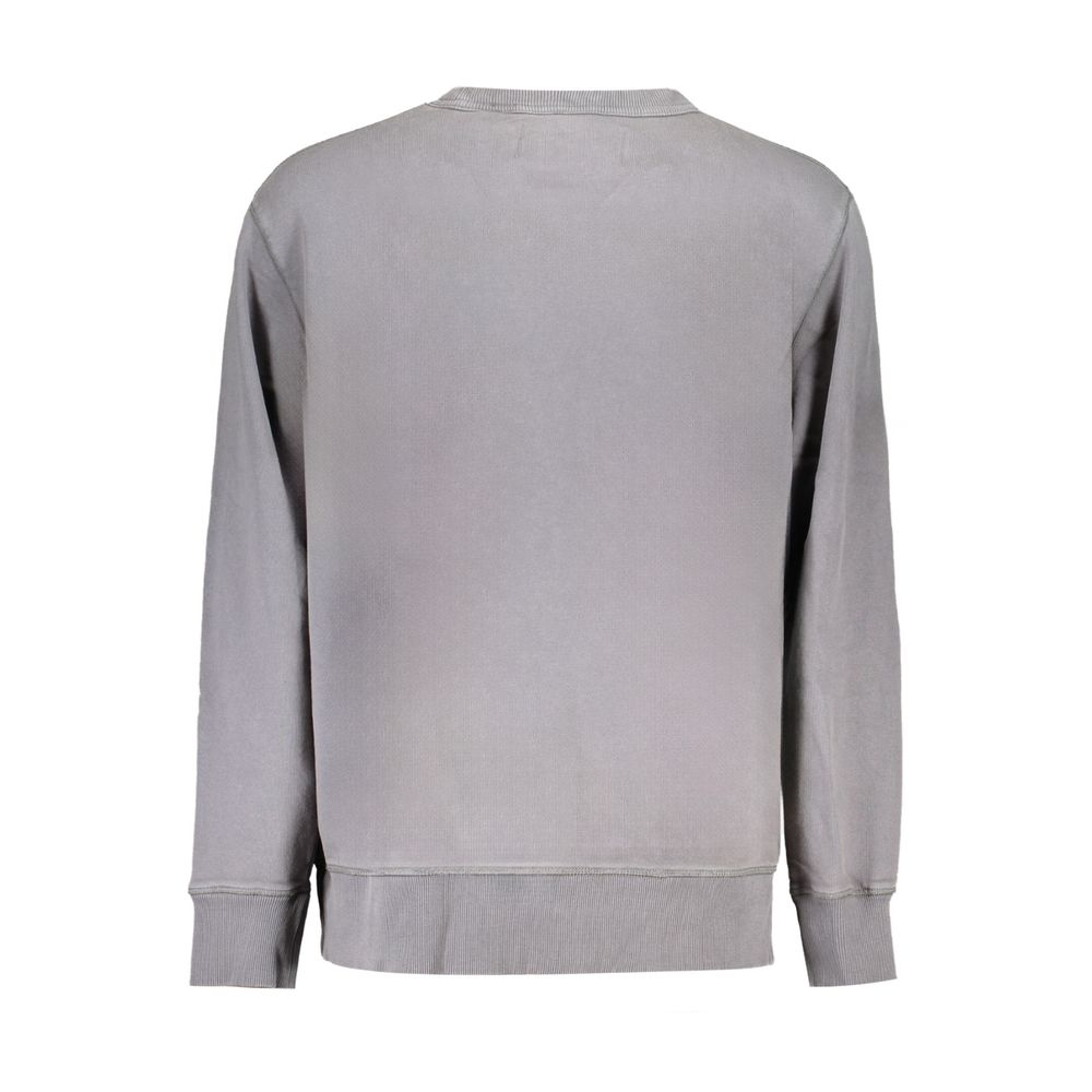 Pull homme gris en coton de la marque Calvin Klein, modèle classique avec col rond et manches longues.