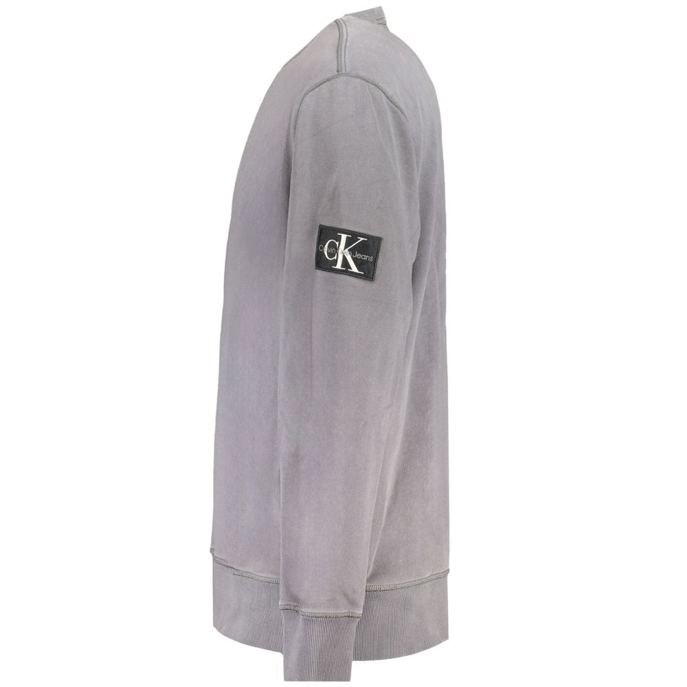 Pull gris en coton pour homme de la marque Calvin Klein, vue de face, avec col rond et manches longues.