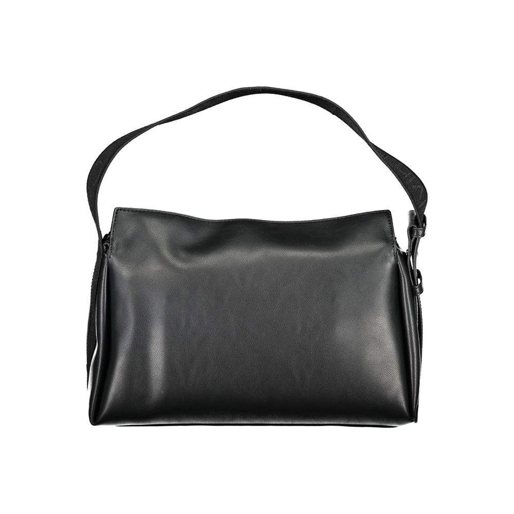 Sac à main pour femmes Calvin Klein en polyester noir, style élégant avec détails modernes.