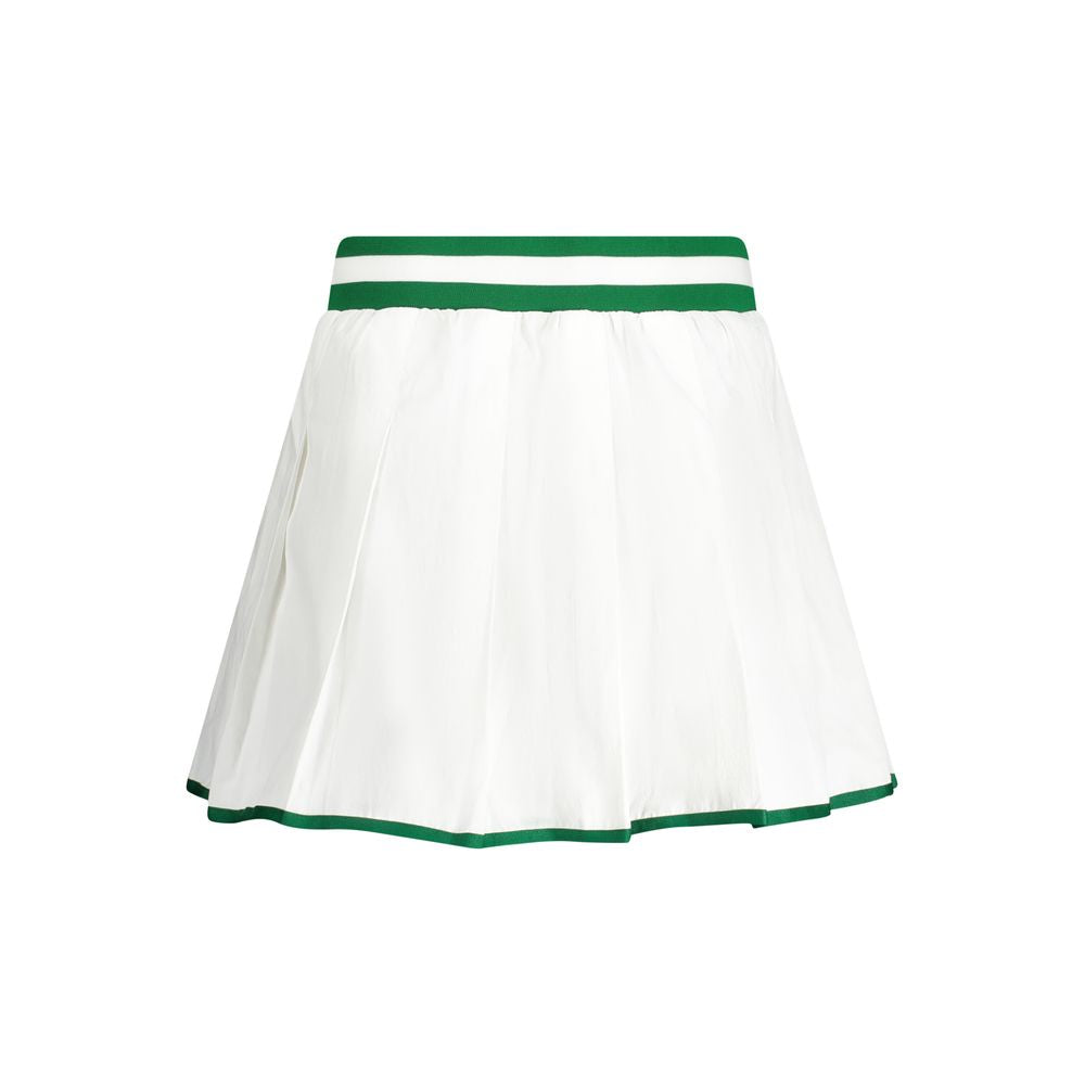 Jupe blanche en polyester pour femme de Guess Jeans, coupe droite et élégante, visible en gros plan dans l'image.