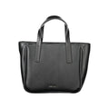 Sac à main noir en polyéthylène pour femmes de la marque Calvin Klein, avec poignée et design élégant visible dans l'image.