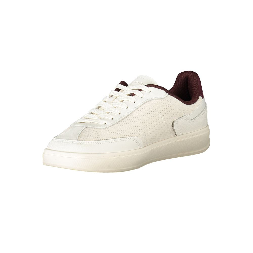 Sneakers pour femmes Tommy Hilfiger en polyuréthane beige, avec design moderne et semelle blanche.