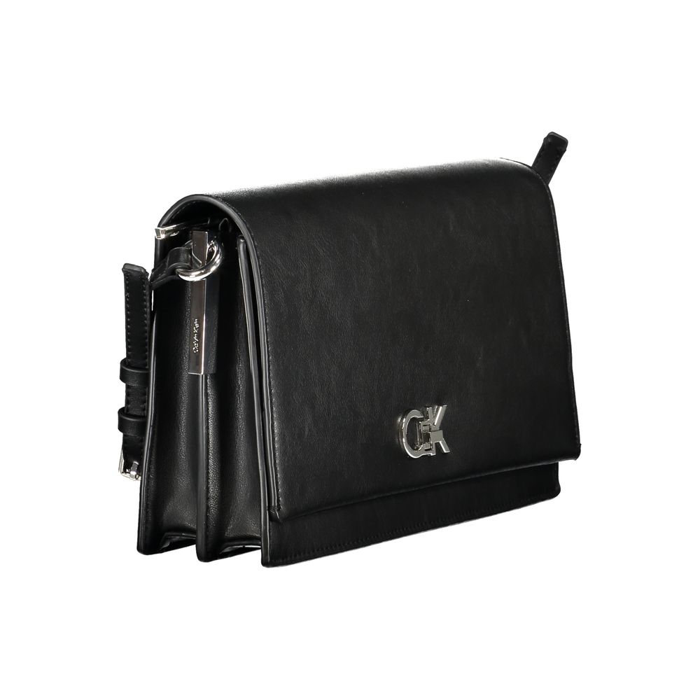Sac à main noir en polyester pour femme de la marque Calvin Klein, avec poignées et détails élégants.