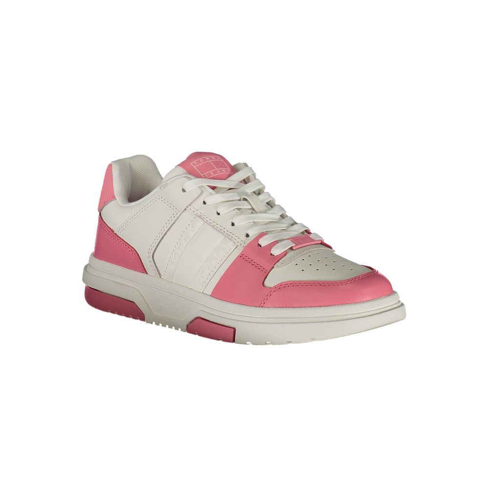 Sneakers Tommy Hilfiger en rose avec détails en polyuréthane pour femme, vue de côté