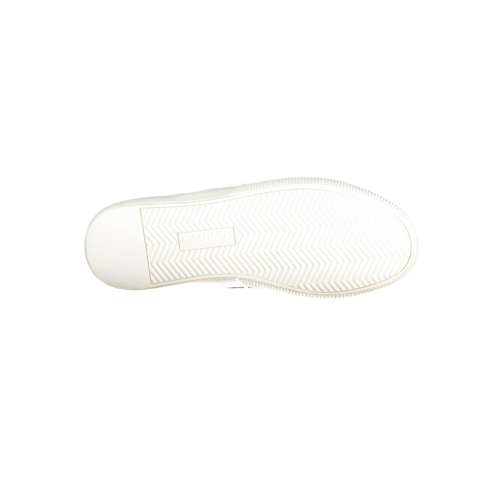 Basket Ralph Lauren en cuir bleu pour femme, baskets élégantes avec lacets et design classique.