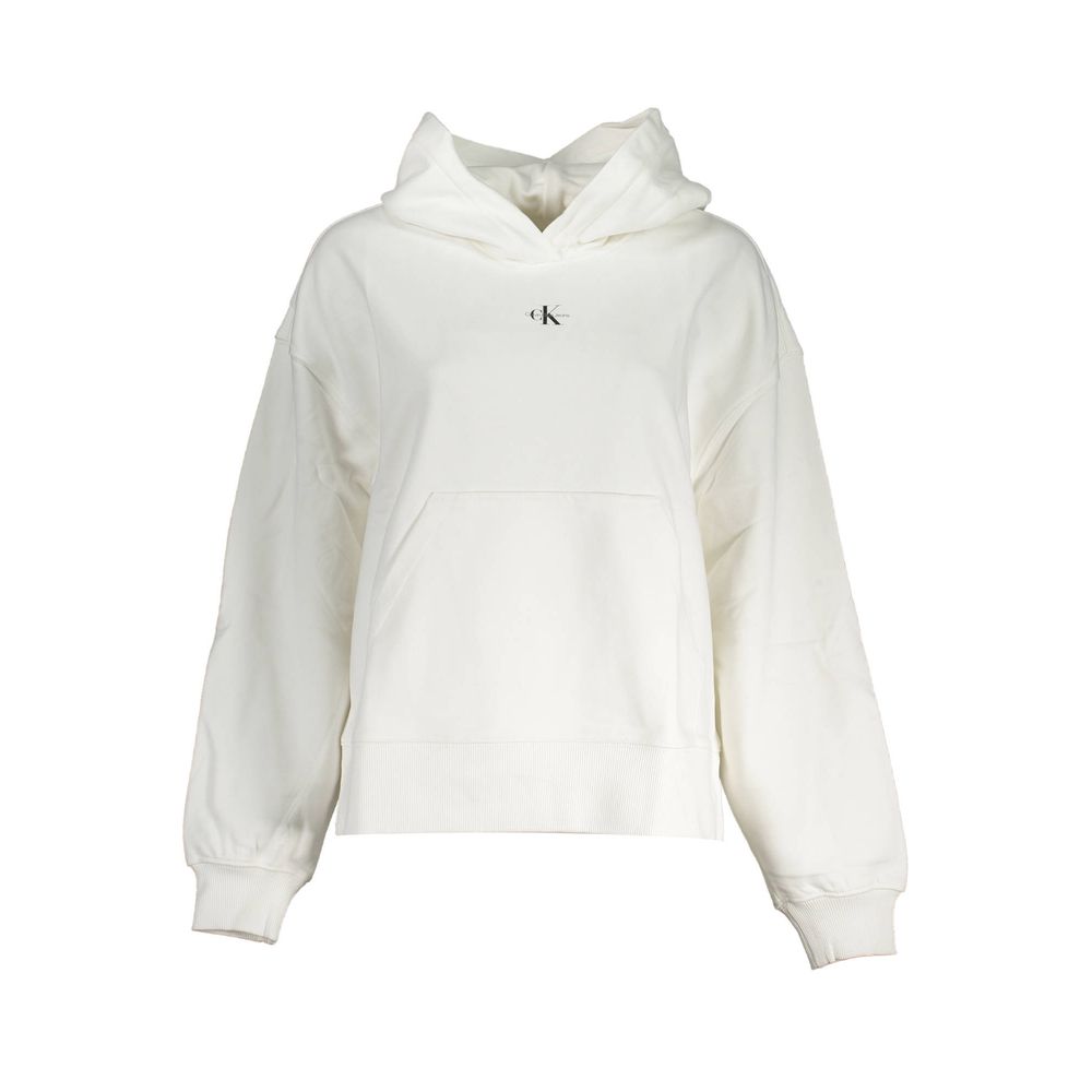 Pull blanc en coton pour femmes de Calvin Klein, vue de face, doux et confortable, avec col rond et manches longues.