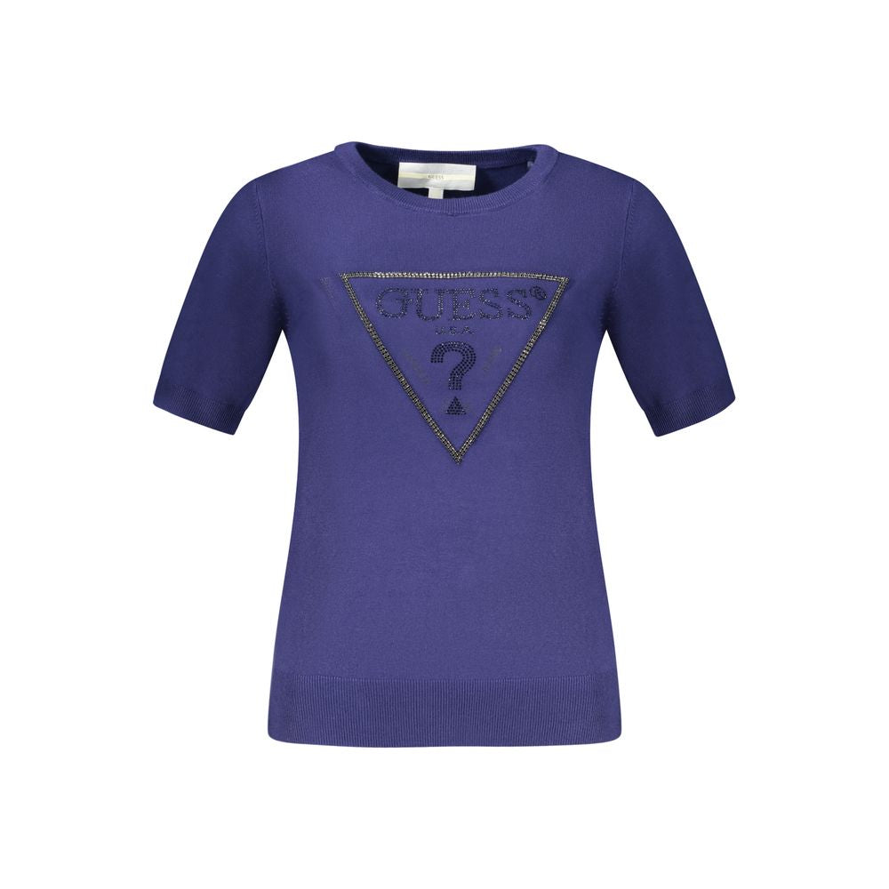 Pull en viscose bleu Guess Jeans pour femme, sweater décontracté avec col rond et manches longues, image 7377261.