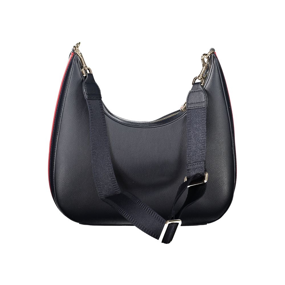 Sac à bandoulière bleu en polyester pour femme de la marque Tommy Hilfiger, avec poignées et compartiments visibles.