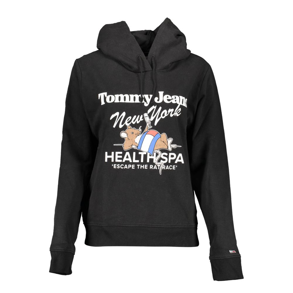 Sweat à capuche en coton noir pour femme de la marque Tommy Hilfiger, avec logo visible sur la poitrine.