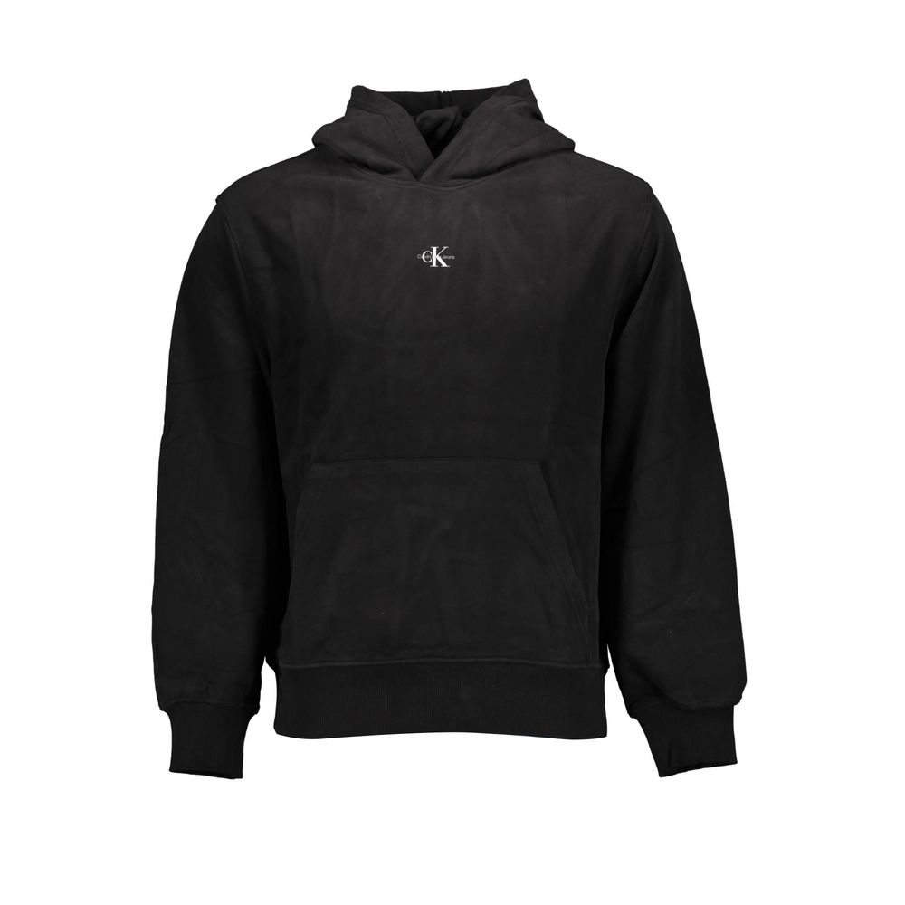 Sweat à capuche noir pour hommes de Calvin Klein en coton, vue de face, avec logo discret sur la poitrine.