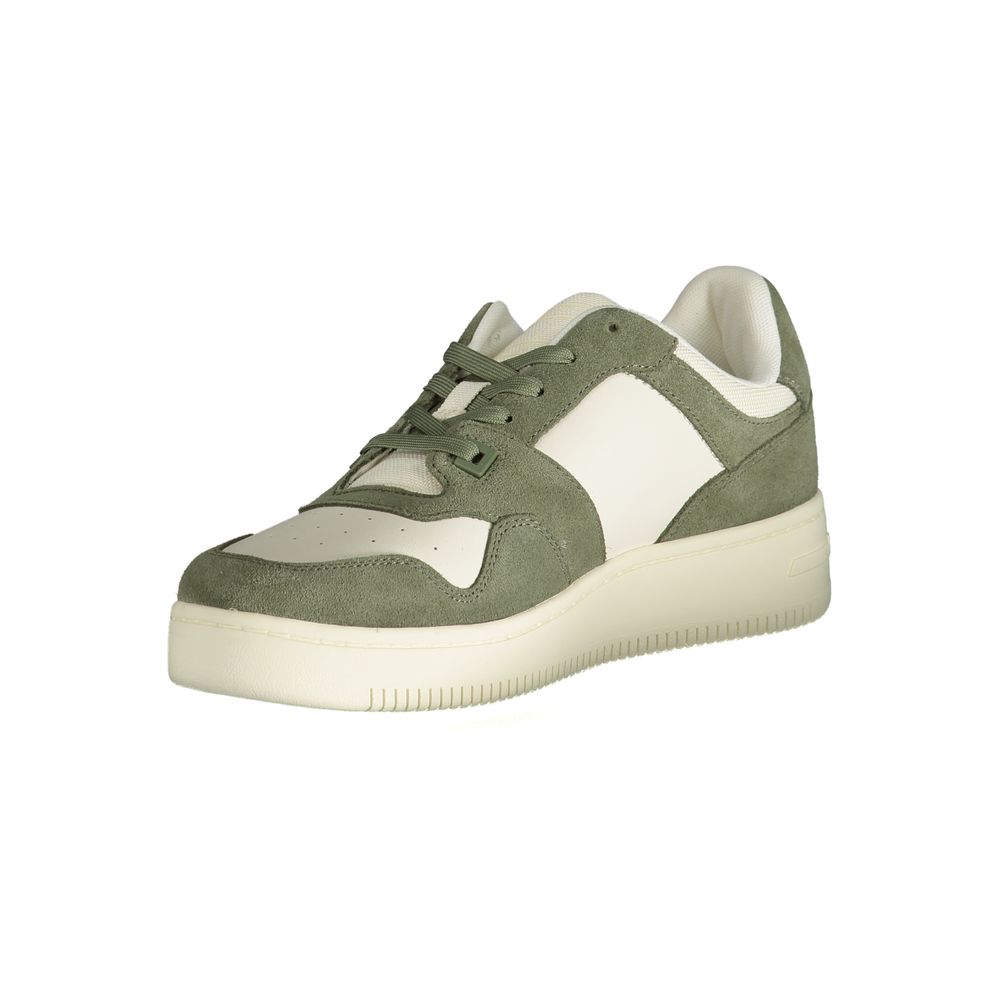 Chaussure sneaker en cuir vert pour homme de la marque Tommy Hilfiger, style décontracté et tendance.