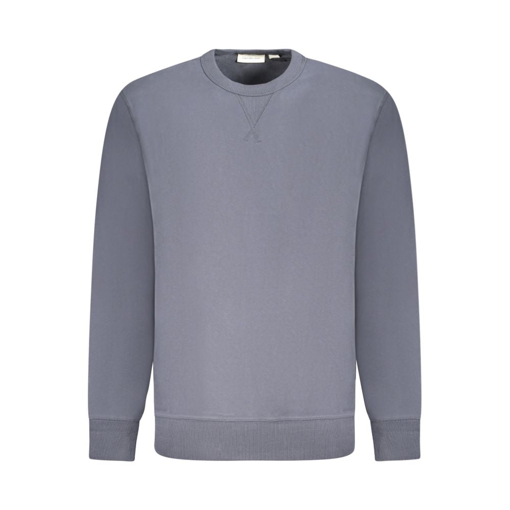 Sweater bleu en coton pour homme de la marque Calvin Klein, finition douce et coupe classique visible sur l'image.
