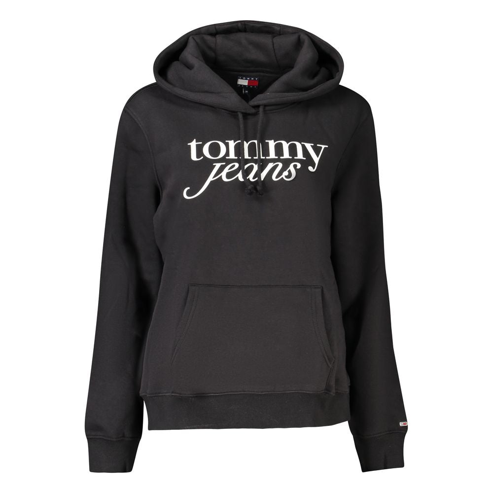 Sweatshirt pour femme Tommy Hilfiger en coton noir, look décontracté, avec logo logo blanc sur la poitrine.