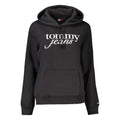 Sweatshirt pour femme Tommy Hilfiger en coton noir, look décontracté, avec logo logo blanc sur la poitrine.