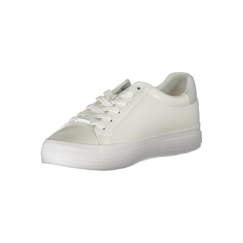 Sneakers pour femmes Calvin Klein Bianco Pelle avec empeigne blanche et semelle blanche, mode décontractée et élégante.