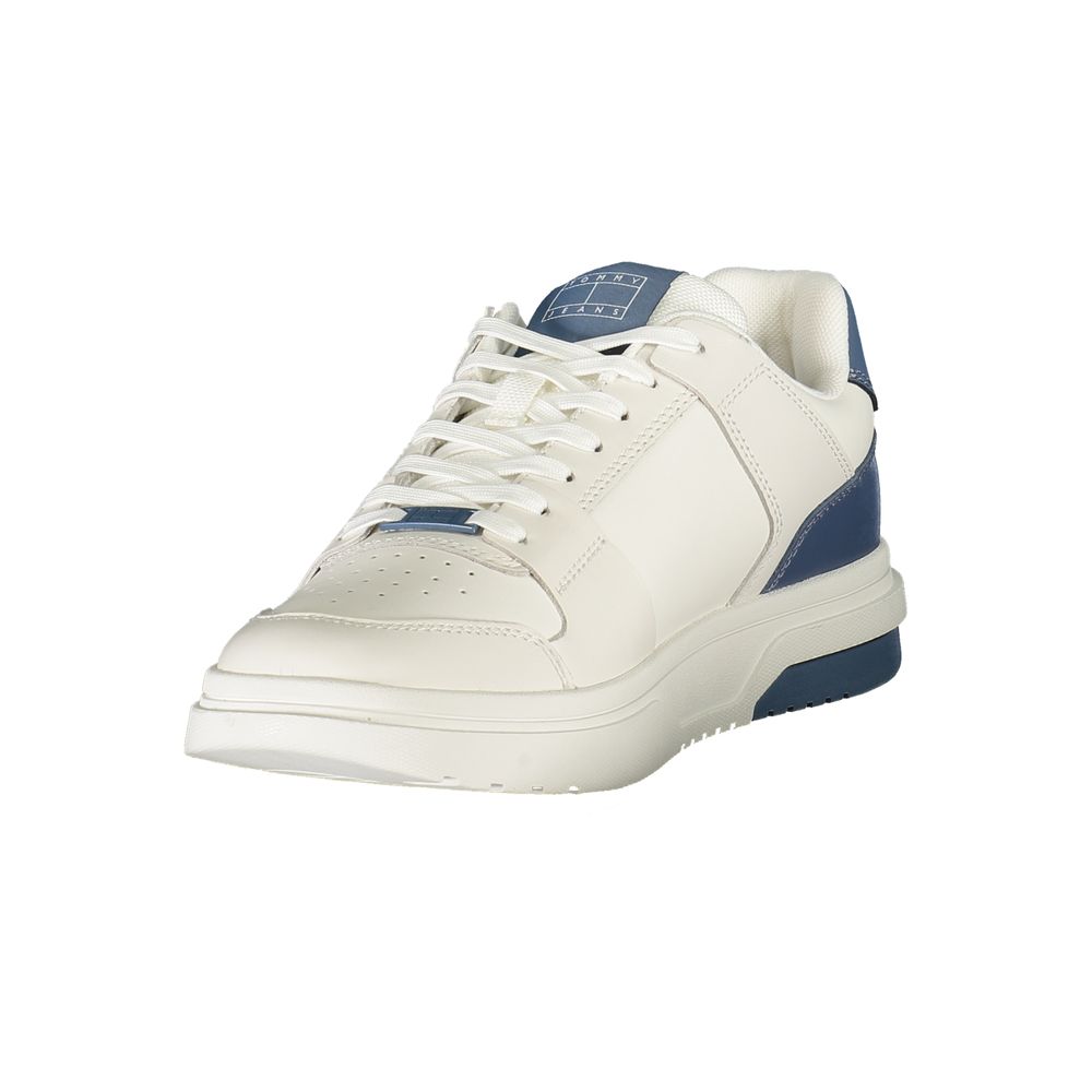 Sneakers pour hommes Tommy Hilfiger Bianco en polyuréthane, chaussures blanches avec détails en cuir et semelle blanche.