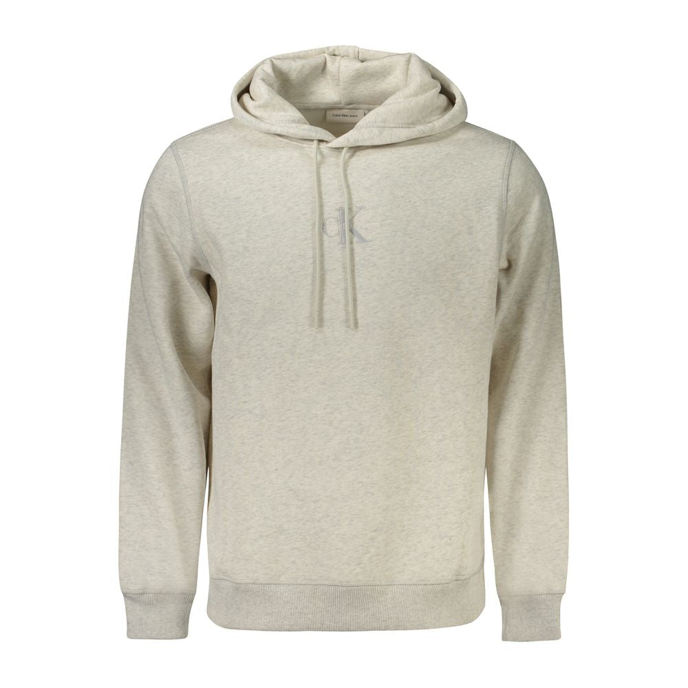 Sweat à capuche gris en coton pour homme de la marque Calvin Klein, vue de face avec détails du tissu et du logo.