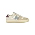Sneakers pour hommes Calvin Klein beige en polyuréthane, vue de face avec lacets et semelle blanche.