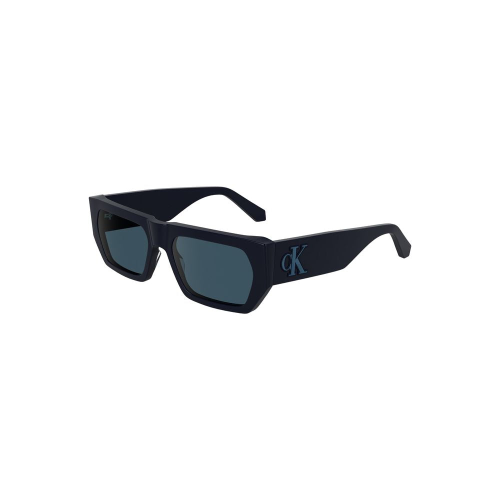 Lunettes de soleil pour femmes Calvin Klein en acétate bleu, style élégant et moderne, visibles sur l'image.