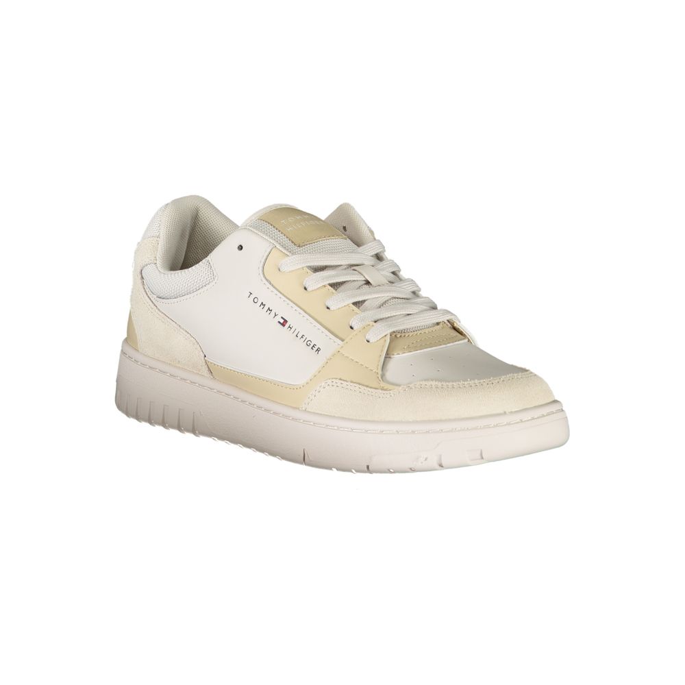 Sneakers pour hommes Tommy Hilfiger beige en polyuréthane, style décontracté avec semelle blanche et design moderne.