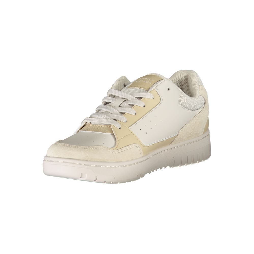 Sneakers pour hommes Tommy Hilfiger beige en polyuréthane, style décontracté avec semelle blanche et design moderne.