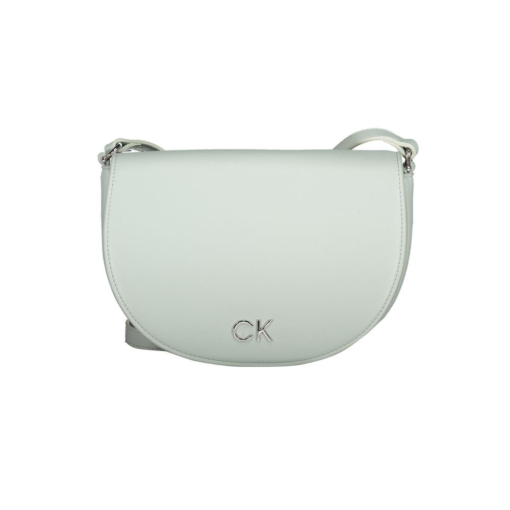 Sac à main noir en polyuréthane pour femmes de la marque Calvin Klein, élégant et moderne, avec poignées et fermeture visible.