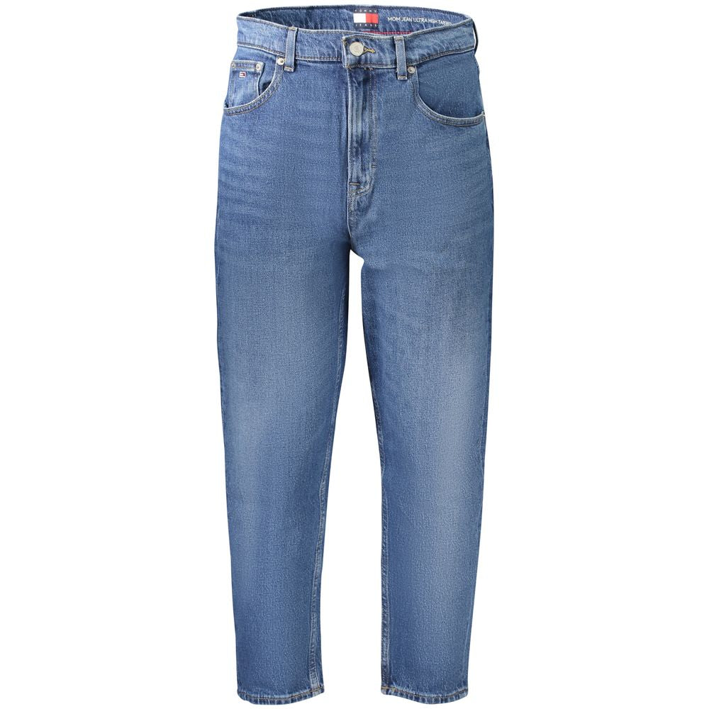 Jeans pour femmes en coton bleu de la marque Tommy Hilfiger, coupe classique et détail de la marque visible.
