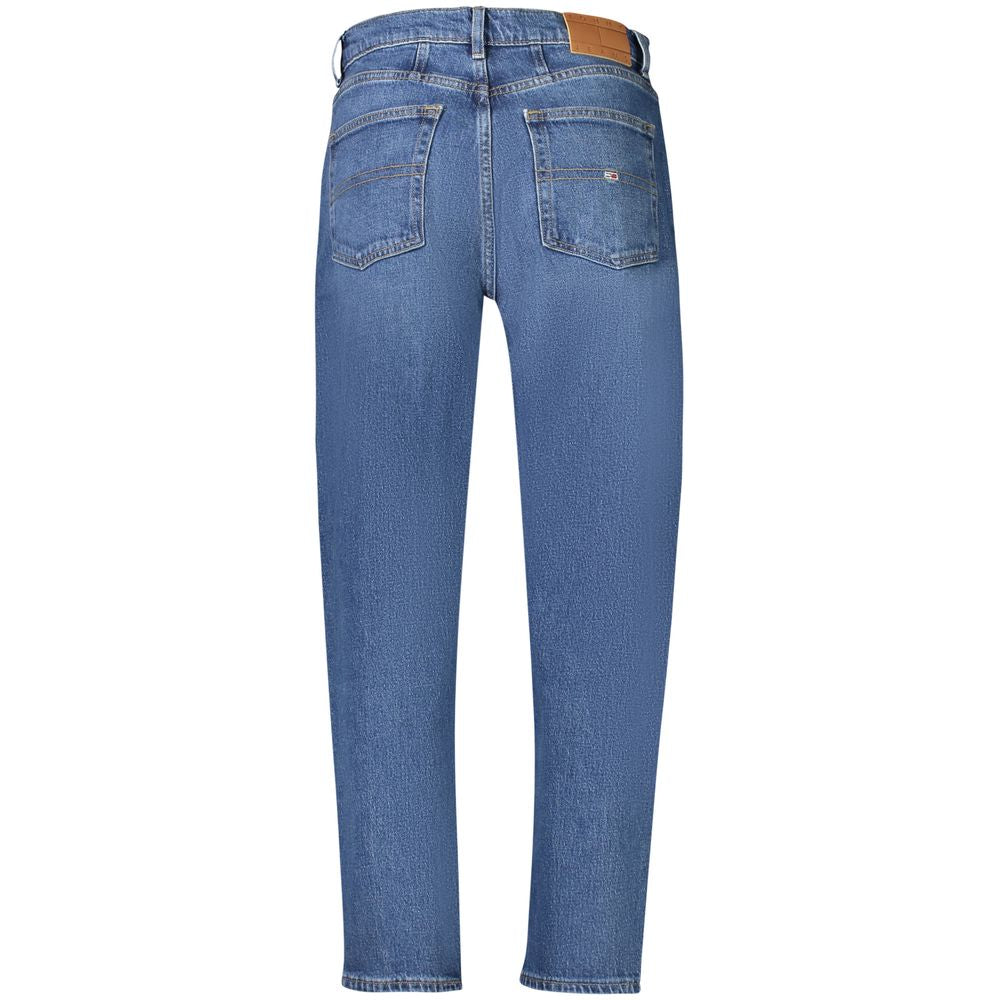 Jeans pour femmes Tommy Hilfiger en coton bleu avec coupe classique, visibles avec détails de couture et poches à l'avant.