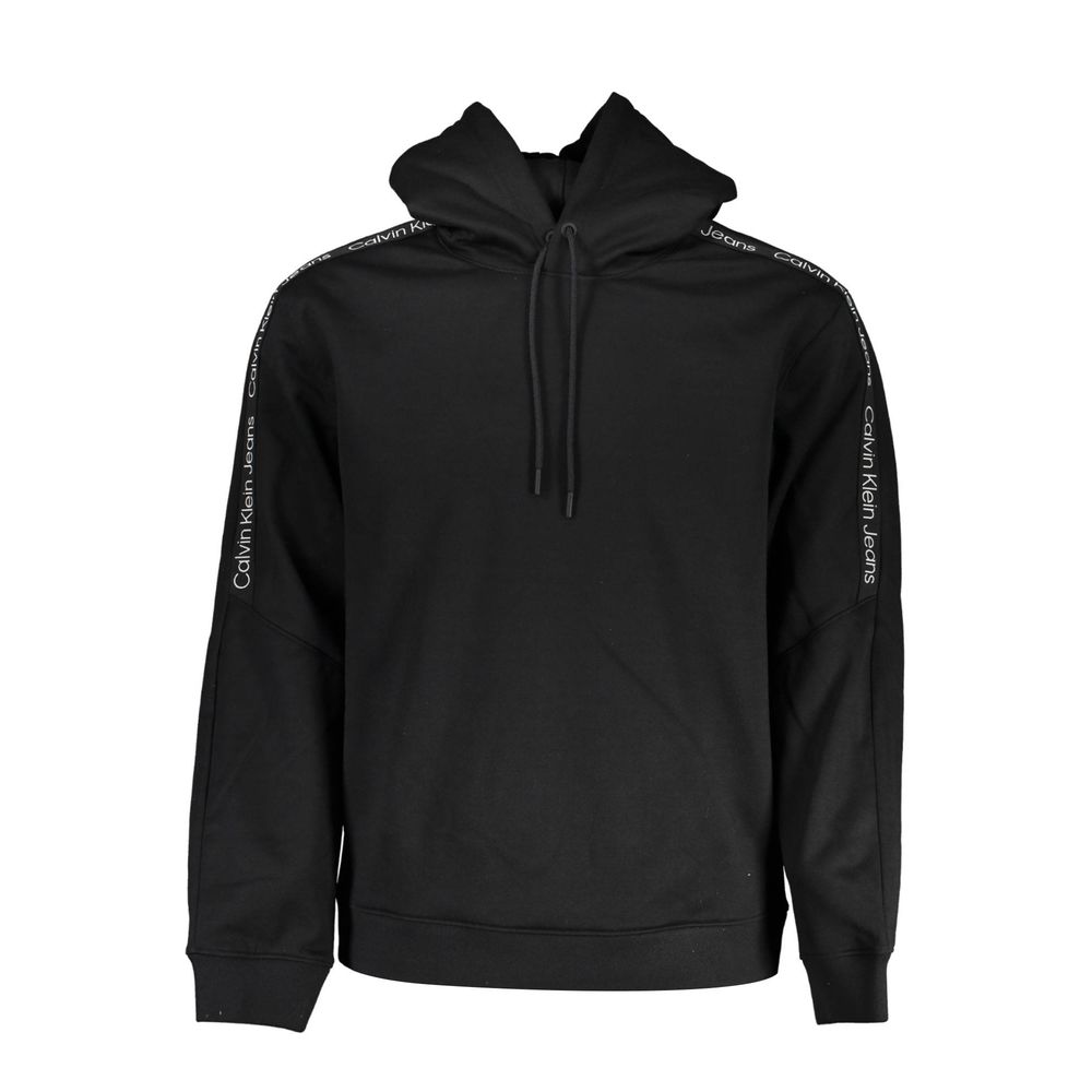 Sweatshirt homme en polyester noir de la marque Calvin Klein, col rond et style décontracté.
