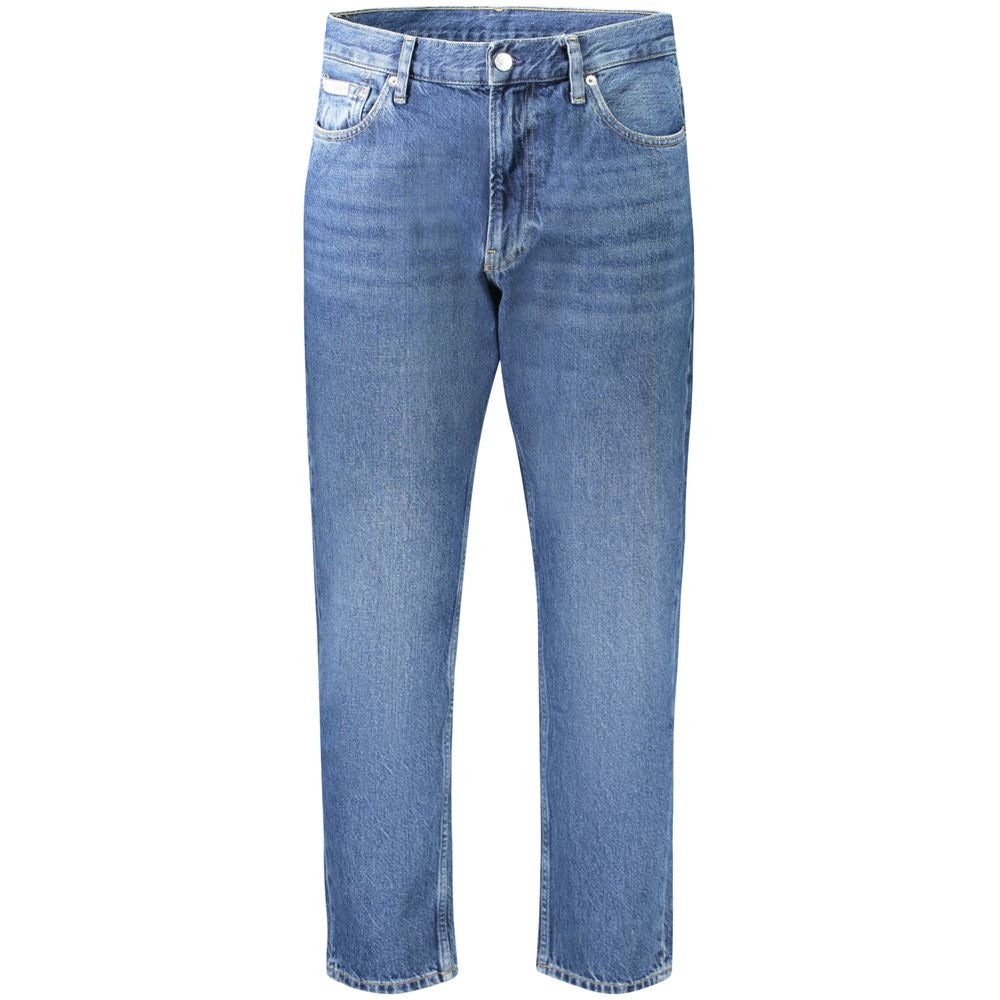Jeans pour homme Calvin Klein Blu en coton, coupe classique avec détails en denim visible sur l'image.