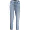 Jeans pour femmes en coton Calvin Klein Azzurro, coupe ajustée, denim bleu clair, détails classiques et étiquette de la marque.