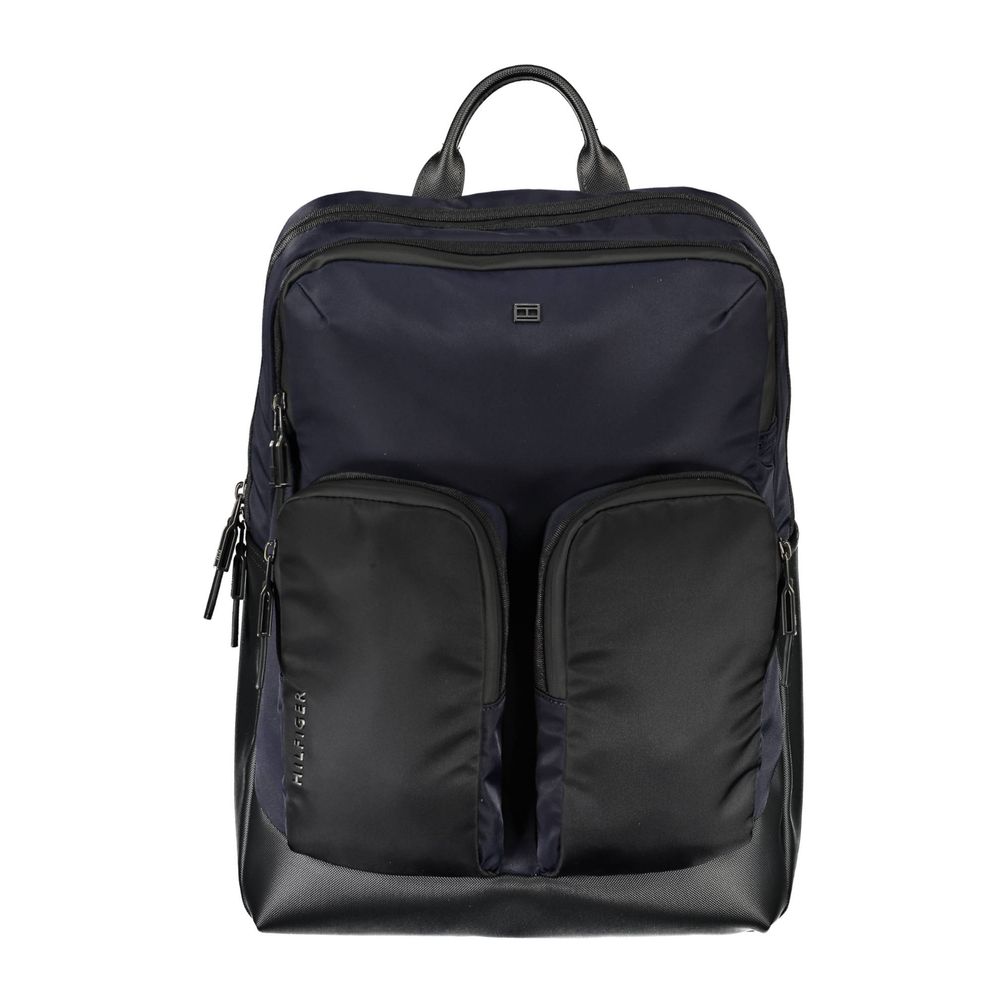 Sac à dos pour homme Tommy Hilfiger en polyuréthane bleu, avec poches et bretelles réglables.
