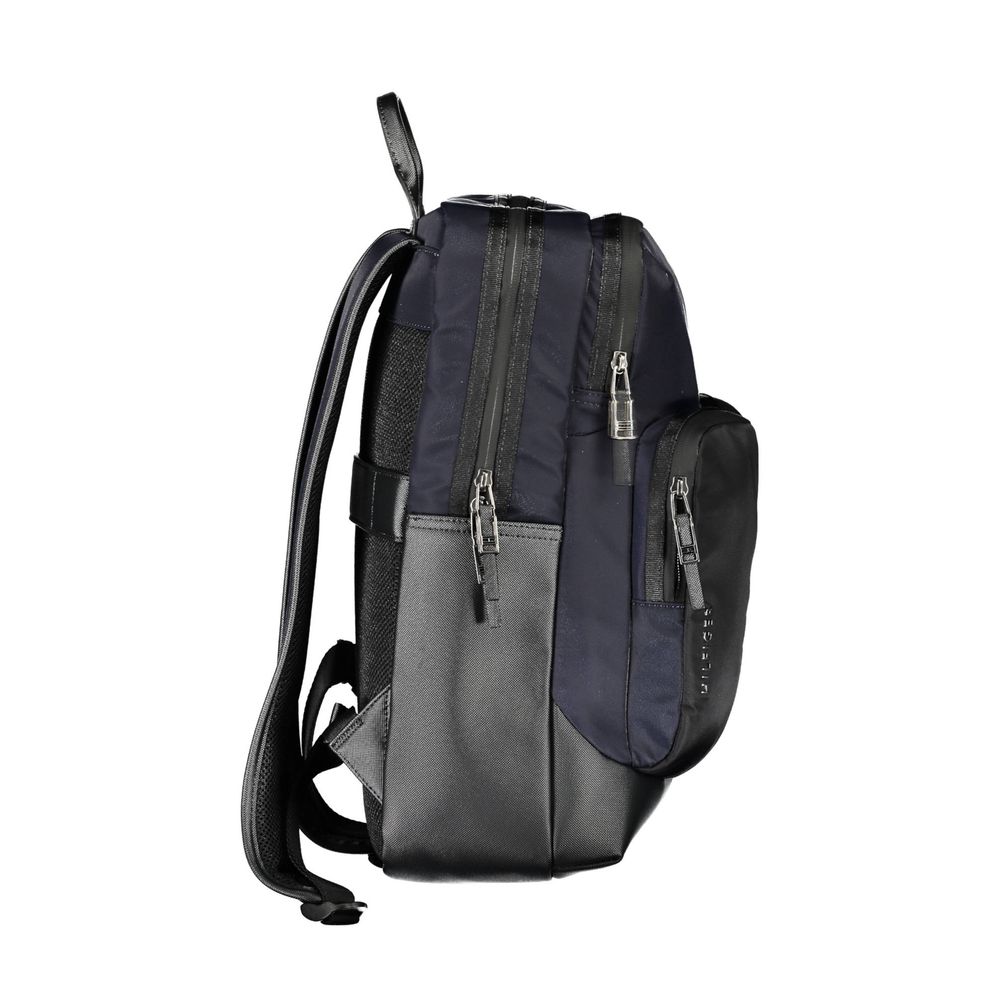 Sac à dos homme Tommy Hilfiger en polyuréthane bleu avec poignées et compartiments visibles.
