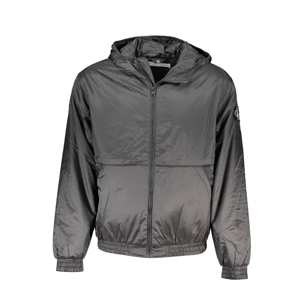 Veste en polyester noire pour homme de la marque Calvin Klein, fermeture éclair et col montant.