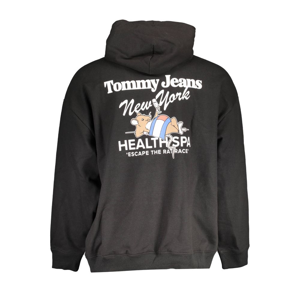 Sweatshirt en coton noir pour homme de la marque Tommy Hilfiger, style décontracté avec logo discret à l'avant.