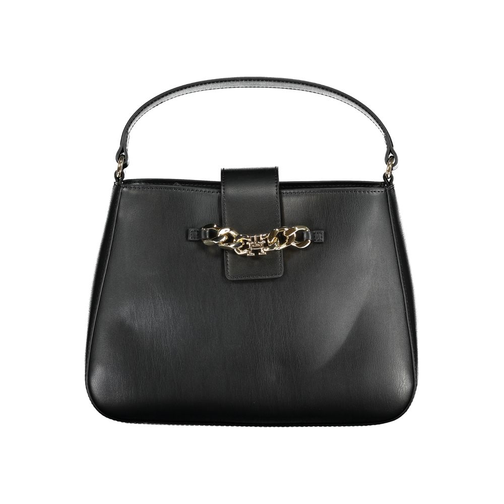 Sac à main pour femmes Tommy Hilfiger en polyuréthane noir, avec poignées élégantes et design moderne.