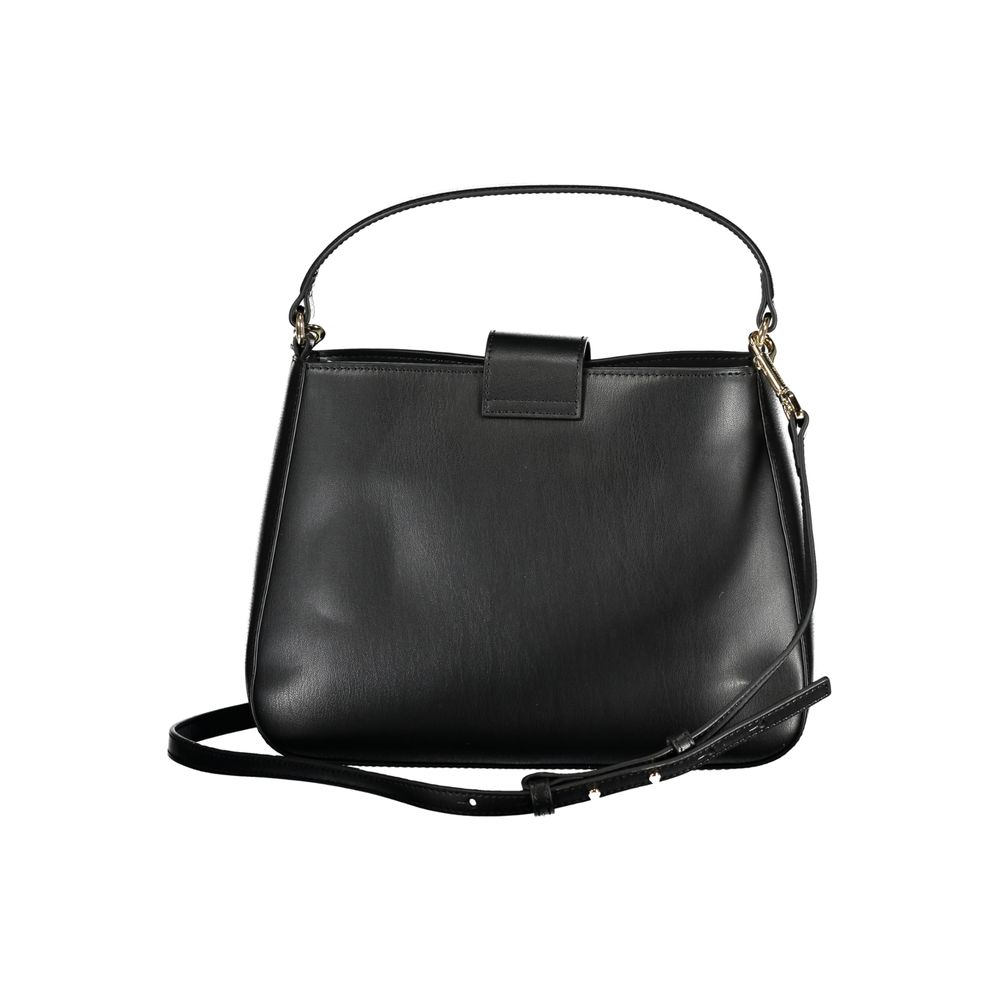 Sac à main noir en polyuréthane Tommy Hilfiger pour femmes, élégant et pratique, avec détails modernes.